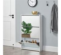 [en.casa] Étagère à Chaussures Design Meuble de Rangement 3 Compartiments Stockage pour 9 Paires Façade Miroir Panneaux de Particules Mélaminés 102,5 x 63 x 17 cm Blanc
