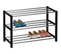 IDIMEX Étagère à Chaussures Dublin Rangement Porte-Chaussures avec 3 Niveaux pour 12 Paires en métal chromé et laqué Noir