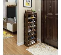 Étagère à chaussures élégante et étroite de grande capacité 8 niveaux (26 x 25 x 51 cm) - Marron foncé - Design sculpté - Parfait pour le couloir.