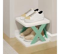 Étagère à chaussures empilable multicouche, économiseur d'espace étroit avec cadre en forme de X, tour en plastique à 2 niveaux pour les petits espaces, facile à nettoyer, idéale pour l'entrée et le
