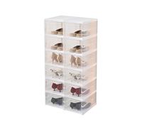 Étagère à chaussures empilable transparente avec couvercle - 6 niveaux, 12 compartiments, peu encombrante, pour la maison, l'entrée ou la chambre à coucher.