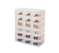 Étagère à chaussures empilable transparente avec couvercle, design peu encombrant pour entrée et chambre à coucher (6 niveaux, 18 compartiments)