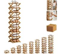 ÉTagèRe à Chaussures En Bambou à 2 - 10 Niveaux, Rangement Vertical Mince Sans Assemblage, Organisateur Pliable Pour Petits Espaces, éTagèRe à Chaussures Haute Et éTroite(Primary color,8th floor)