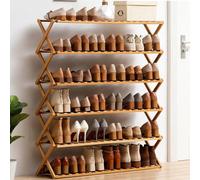 Étagère à chaussures en bambou à 3 niveaux pliable multi-couches pour économiser de l'espace - Tour à chaussures verticale pour couloir, salon et placards - Solution de rangement créative