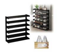 Étagère à chaussures en bambou à 5 niveaux avec couvercles anti-poussière - Étagère à chaussures polyvalente pour couloir et porte - Noir - 70 cm