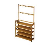 Étagère à Chaussures en Bambou à 5 Niveaux avec Crochets, étagère à Chaussures d'entrée, étagère à Chaussures sur Pied, Organisateur for Garage, Salon(90cm/35.4in)