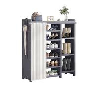 Étagère à chaussures en bambou à 7 niveaux avec rideau, rangement réglable pour 27 à 33 paires de chaussures plates, bottes, talons et baskets - Solution d'entrée parfaite (couleur A, taille : 98 x 23