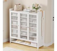 Étagère à chaussures en bambou avec 3 portes en rotin naturel, meuble à chaussures en bois à plusieurs niveaux pour petits espaces, rangement à chaussures, nizer 90 x 33 x 107 cm