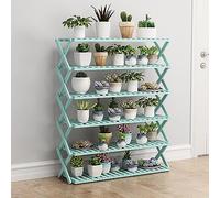 Étagère à chaussures en bambou avec design pliable multicouche pour rangement de chaussures dans le couloir, le salon, le balcon, la cuisine, couleur verte, orientation horizontale.