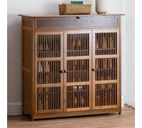 Étagère à chaussures en bambou avec tiroir rabattable pour entrée 3 portes Meuble de rangement à chaussures élégant et peu encombrant pour décoration d'intérieur