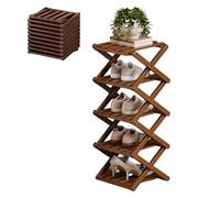 Étagère à Chaussures en Bambou de 2 à 10 Niveaux, étagère de Rangement Pliable, étagère en Bambou sans Assemblage, Forte capacité de Charge/Gain de Place pour Le dortoir du Placard d'ent Brown 5 Tier