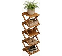 Étagère à chaussures en bambou - Pas d'assemblage requis, organisateur de chaussures pliable haut et étroit, étagère multifonctionnelle peu encombrante pour entrées, coins, chambres, balcons, 5