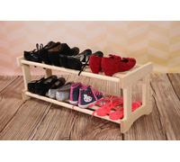 Étagère à chaussures en bois de pin 100 × 30 × 30 cm - 2 étagères - naturel