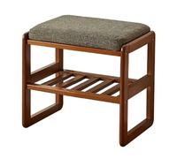 Étagère à chaussures en bois pour entrée, solution de rangement à 2 niveaux pour couloir et salon, design simple, grande capacité, marron avec coussin gris, 45 cm