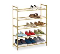 Relaxdays Étagère à Chaussures en métal, 5 Niveaux, empilable, Porte-Chaussures HLP 90x70x26 cm, pour 15 Paires, doré