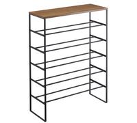 Yamazaki 3370 TOWER 6~Tiered Wood~Top Shoe Rack, black, Steel/Wood, 66 x 25 x 87 cm