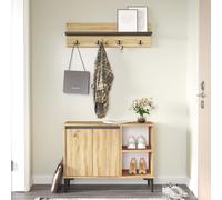 Étagère à chaussures et portemanteau Rebecca Mobili Roka 68,5x90x35 Panneau de particules PVC Chêne clair Gris foncé Moderne SET 2 pièces