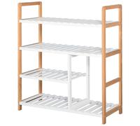 Etagère à chaussures - étagère de rangement - meuble chaussures 4 niveaux bois de pin étagères à lattes MDF blanc