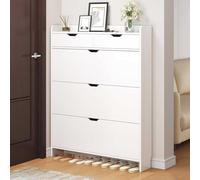 Étagère à chaussures étroite à 3 niveaux : organiseur de couloir fin avec 2 tiroirs pliable pour le salon, design gain de place, 17 cm de profondeur (80 × 17 × 125 cm)