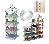 Étagère à chaussures étroite à 8 couches, coin vertical de rangement pour petits espaces, solution de rangement de chaussures multicouche en bleu, parfaite pour les zones compactes