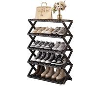 Étagère à chaussures étroite en bambou noir multi-couches de rangement aucune installation nécessaire pliable portable forte capacité de charge pour entrée et chambre à coucher (70 x 25 x 89 cm)