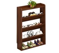 Étagère À Chaussures Étroite for Petits Espaces, Range Chaussure Porte Chaussure Peu Encombrante Avec Étagères Plates Ou Inclinées for Mur Derrière La Porte, Entrée, Couleur Noyer(100x17x80cm)
