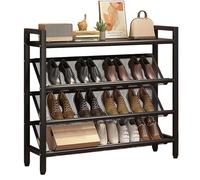 Étagère À Chaussures Étroite Inclinée Peu Encombrante, Range Chaussure Fin Autonome for Petits Espaces Coins, Porte Chaussure En Acier Robuste for Couloir, Entrée, Derrière Les Portes et Placards(Blac