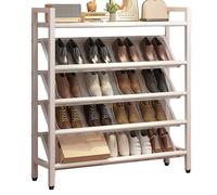 Étagère À Chaussures Étroite Inclinée Peu Encombrante, Range Chaussure Fin Autonome for Petits Espaces Coins, Porte Chaussure En Acier Robuste for Couloir, Entrée, Derrière Les Portes et Placards(Whit