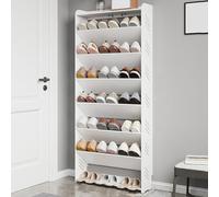 Étagère à chaussures étroite peu encombrante - Organiseur de chaussures anti-chute pour placard, entrée, couloir, salon et chambre à coucher - Planche en bois et plastique blanc (60 x 17 x 138 cm)