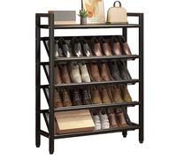 Étagère à chaussures étroite pour économiser de l'espace sur pied pour petits espaces et coins, étagère en acier robuste pour couloir, entrée, placard derrière les portes (noir, 127 x 48 x 1)