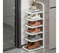 Étagère à chaussures fine à 7 couches, capacité de 5 à 10 paires, rangement 3D pour entrée, étagère haute blanche, parfaite pour la maison, design peu encombrant, assemblage facile
