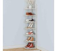 Étagère à chaussures fine à plusieurs niveaux - Organiseur de chaussures compact en métal pour entrée, couloir et chambre à coucher - Solution de rangement élégante blanche (27 x 26 x 96 cm)