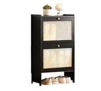 Étagère à chaussures fine en bambou - Armoire de rangement verticale à 3 portes pour couloir - Chaussures respirantes en naturel/noir/blanc laiteux/thé - Compact 50 x 17 x 120 cm