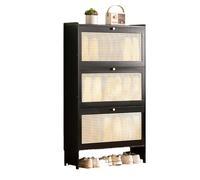 Étagère à chaussures fine en bambou - Armoire de rangement verticale avec 3/2 portes design respirant pour couloir - Naturel/noir/blanc laiteux/couleur thé - Compact 50 x 17 x 120 cm
