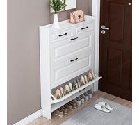 Étagère à chaussures fine en bois pour couloir et armoire, solution de rangement discrète, design blanc élégant pour entrée de maison