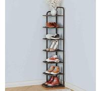 Étagère à chaussures fine en métal à plusieurs niveaux pour entrée, couloir, chambre à coucher, étagères ouvertes, solution de rangement peu encombrante (27 x 26 x 112 cm, noir)