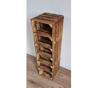 Étagère à chaussures haute 2-5 courtes caisses en bois de rangement solides et solides boîte de rangement de fruits de pomme décor d'étagère-propre-effet de brûlure, naturel (1, 5 étagère Effet brûlé)
