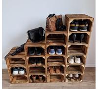 Étagère à chaussures haute 2-5 courtes caisses en bois de rangement solides et solides boîte de rangement de fruits de pomme décor d'étagère-propre-effet de brûlure, naturel (1, Tout Effet brûlé)