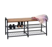Étagère À Chaussures Hwc-A27, Armoire À Chaussures Rangement Pour Chaussures Banc, 4 Compartiments Métal Structure 3d 40x107x38cm, Aspect Chêne Sauvage Multicolore