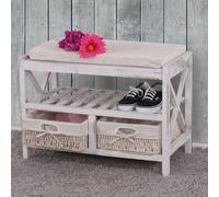 Etagère / range-chaussures / banc, 45x65x34cm, shabby chic, vintage ~ blanc