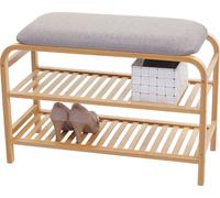 Étagère à chaussures HWC-F72, banc banc rembourré rangement pour chaussures armoire à chaussures, casier de rangement bambou 50x70x30cm