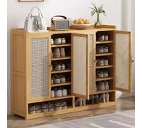 Étagère à chaussures - Meuble de rangement moderne autonome pour entrée, couloir et chambre à coucher avec quatre portes et sept étagères