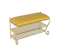 Étagère à chaussures moderne à 2 niveaux avec siège en cuir synthétique, armoire à chaussures élégante en métal jaune, organiseur de rangement pour couloir, 100 x 35 x 45 cm