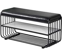Étagère à chaussures moderne avec coussin doux et crochets pour couloir, rangement d'entrée, noir (80 x 40 x 47 cm) - Nizer élégant pour chaussures et vestes