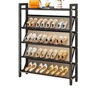Étagère À Chaussures Moderne et Fine En Métal for Couloir, Range Chaussure, Porte Chaussure, Étagères Inclinées En Maille et Étagère Supérieure for Placard, Porte, Noir, Montage Facile(L 90cm x W 15cm