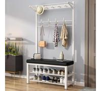 Étagère à chaussures multifonction en métal de 80 cm avec 2 niveaux de rangement, banc d'entrée et porte-manteau, design élégant pour chaussures, manteaux et accessoires, design compact