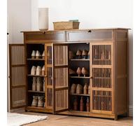 Étagère à chaussures, organiseur à 7 niveaux avec tiroirs, banc de rangement en bambou pour entrée, couloir, salon, salle de bain