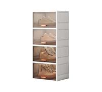Étagère à chaussures pliable empilable avec portes, gain de place pour entrée, chambre à coucher et maison, blanc crème, 4 niveaux, 4 compartiments, pas de montage nécessaire