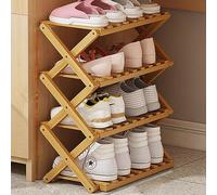 Étagère à chaussures pliable en bambou, 4 couches, élégante étagère de rangement pour chaussures d'intérieur/extérieur, pour le camping, couleur bûche, design peu encombrant, parfait pour n'importe