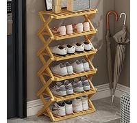 Étagère à chaussures pliable en bambou - 6 couches multicouches pour chaussures d'intérieur/extérieur pour le camping, couleur bûche, hauteur 50 cm, design peu encombrant